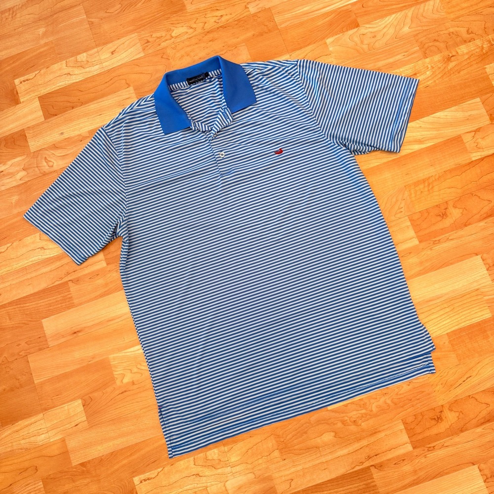 Southern Marsh Mens Blue White Striped Performance Polo Shirt Size M VSGE78-081
